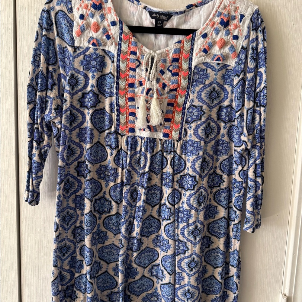 Lucky Brand Blue and White Patterned Tunic